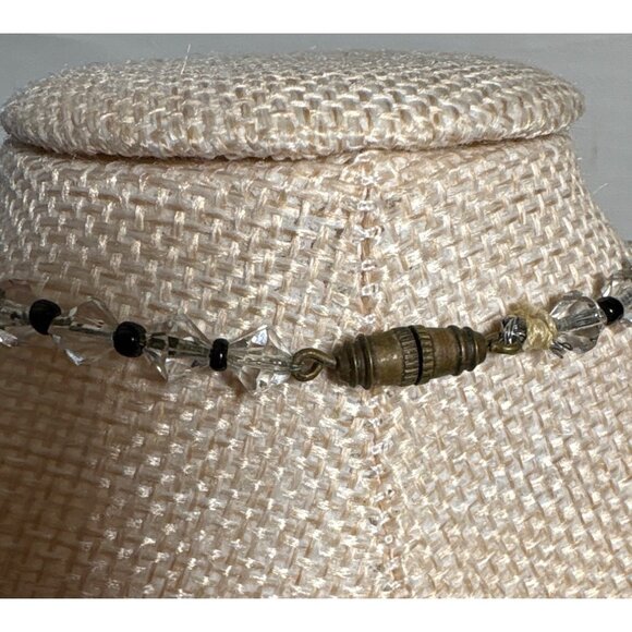 Crystal & Black Bead Necklace With Brass Clasp Vintage 16" - Picture 6 of 8